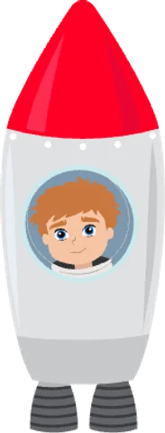 Foguete, personagem da letra F no aplicativo ABC Alphabet