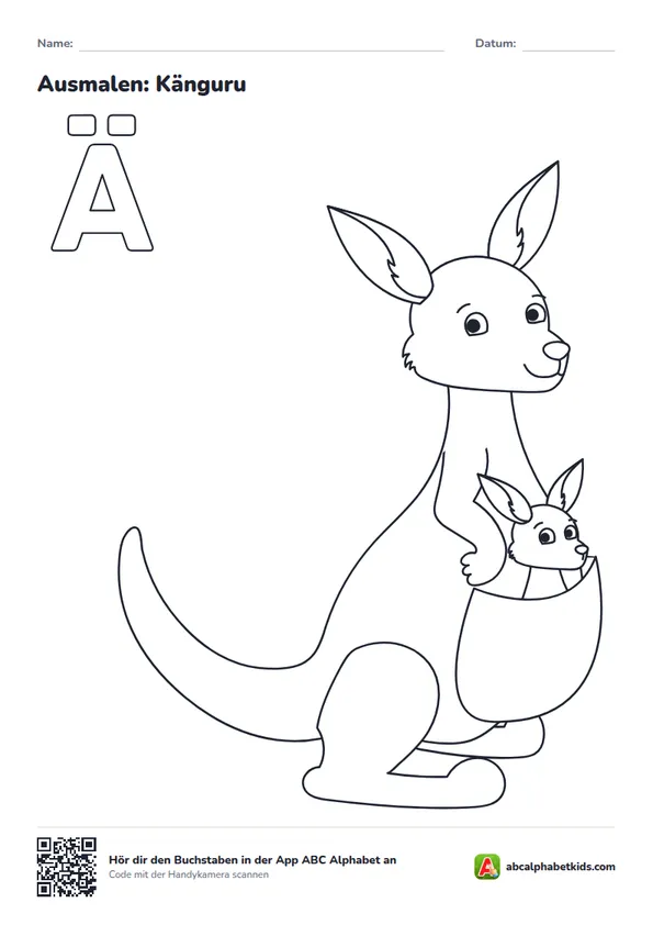 Ausmalbild zum Buchstaben Ä: Känguru