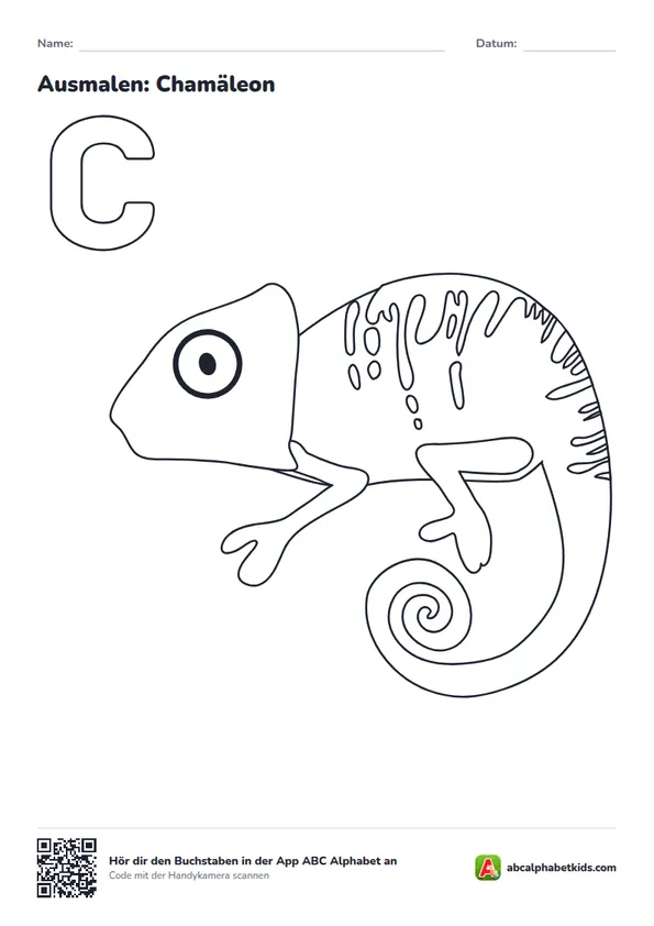 Ausmalbild zum Buchstaben C: Chamäleon