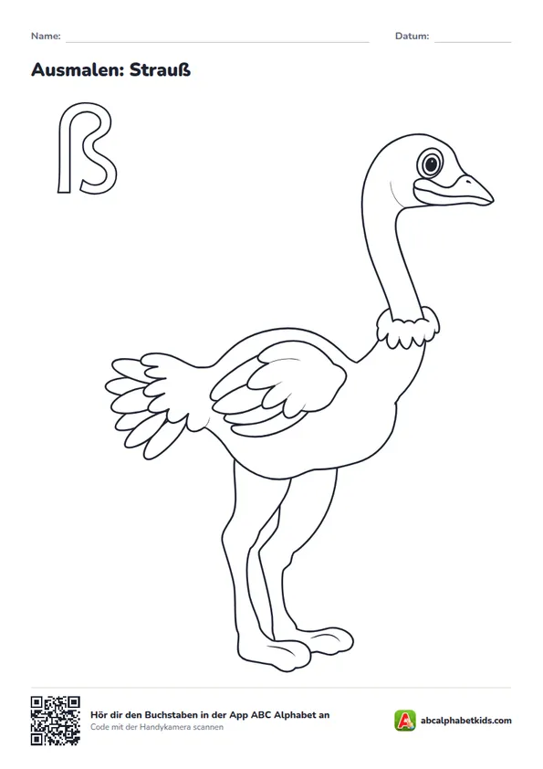 Ausmalbild zum Buchstaben ß: Strauß