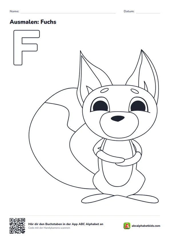 Ausmalbild zum Buchstaben F: Fuchs