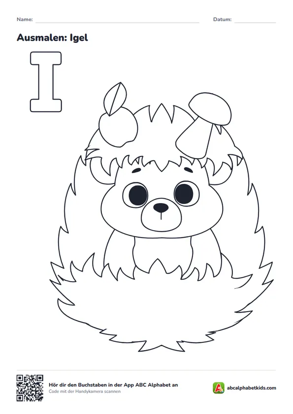 Ausmalbild zum Buchstaben I: Igel