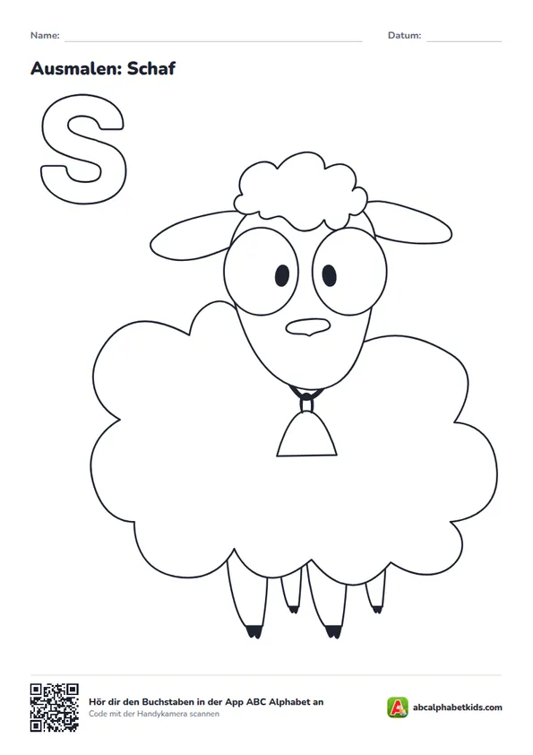 Ausmalbild zum Buchstaben S: Schaf