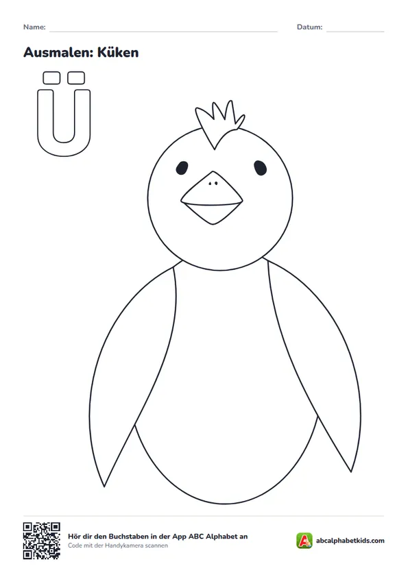 Ausmalbild zum Buchstaben Ü: Küken