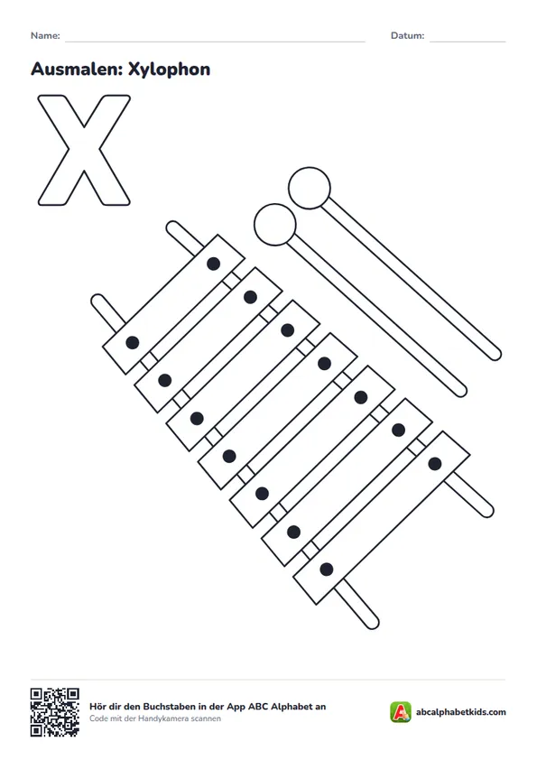 Ausmalbild zum Buchstaben X: Xylophon