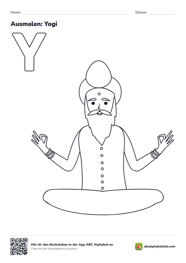 Ausmalbild zum Buchstaben Y: Yogi