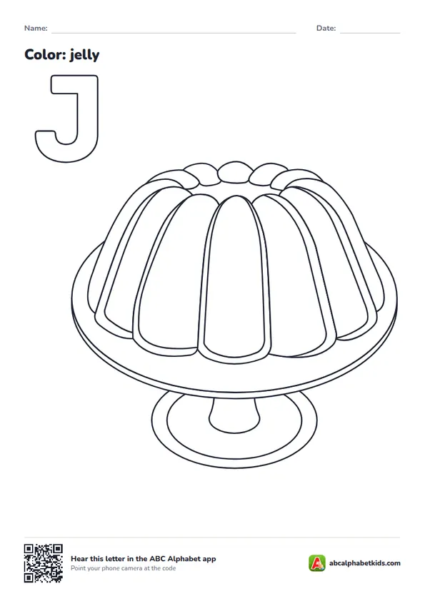 Letter J coloring page with a jelly