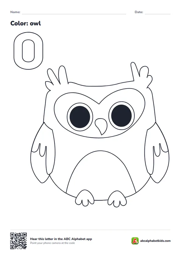 Letter O coloring page with an owl