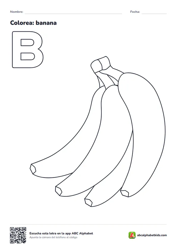Dibujo para colorear de la letra B con banana