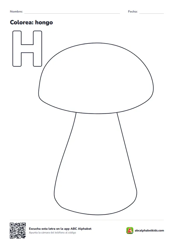 Dibujo para colorear de la letra H con hongo