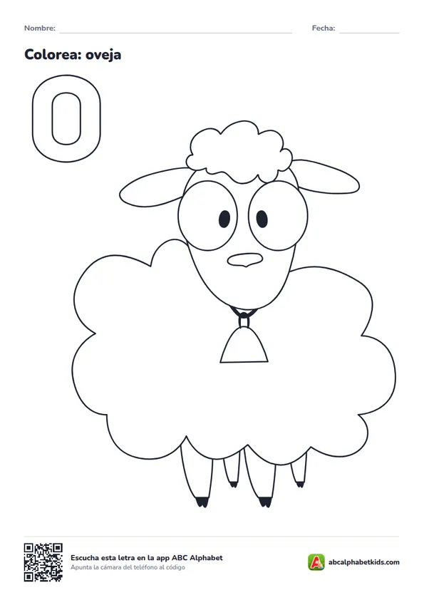 Dibujo para colorear de la letra O con oveja