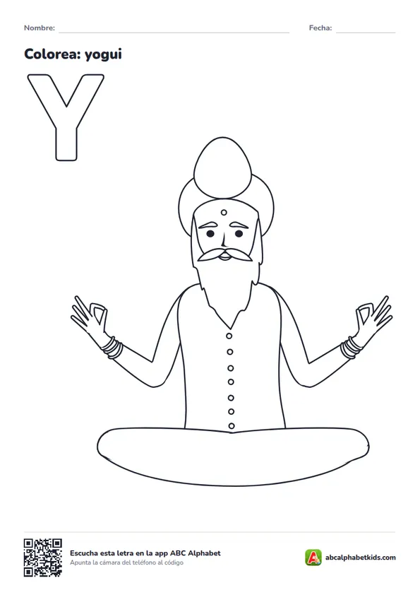 Dibujo para colorear de la letra Y con yogui