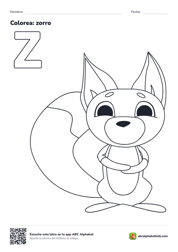 Dibujo para colorear de la letra Z con zorro
