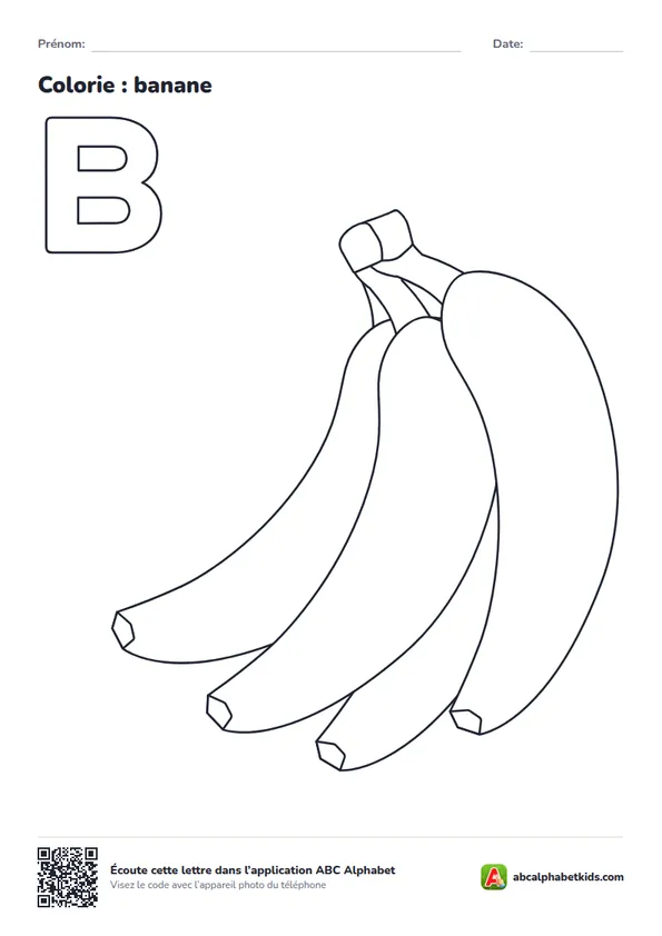 Coloriage de la lettre B avec banane