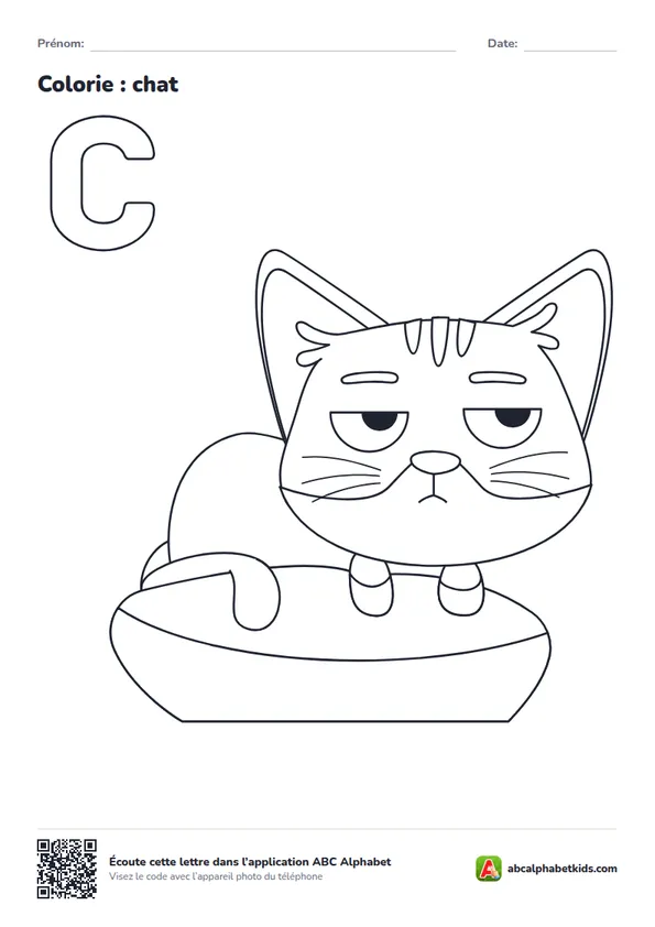 Coloriage de la lettre C avec chat