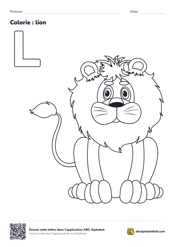 Coloriage de la lettre L avec lion