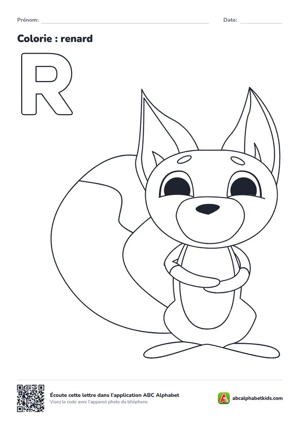 Coloriage de la lettre R avec renard