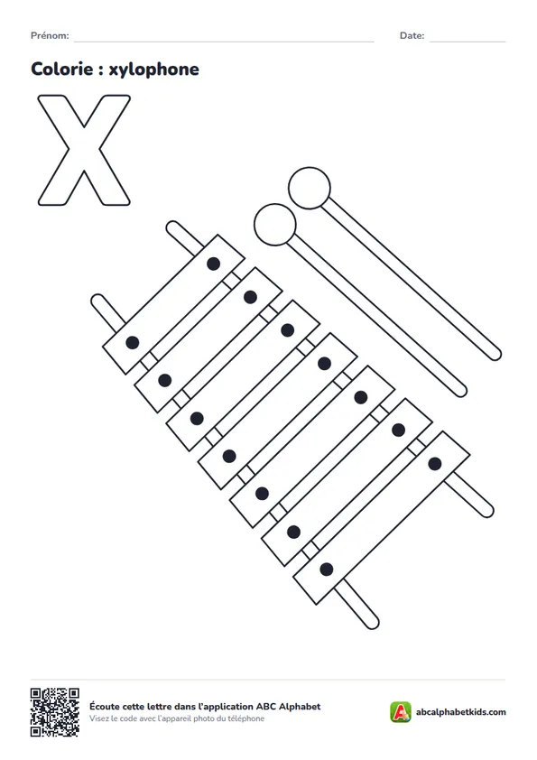 Coloriage de la lettre X avec xylophone