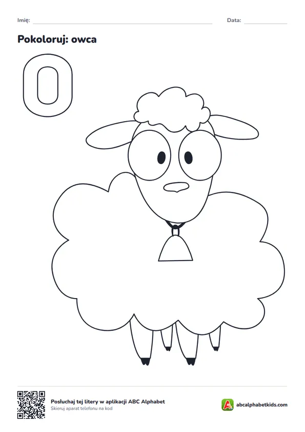 Kolorowanka z literą O, obrazek: owca