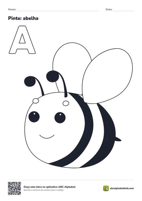 Desenho para colorir da letra A com abelha
