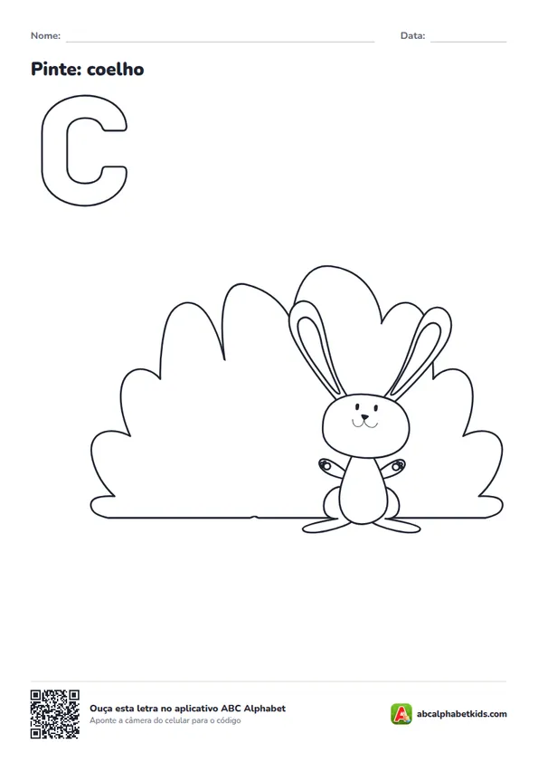 Desenho para colorir da letra C com coelho