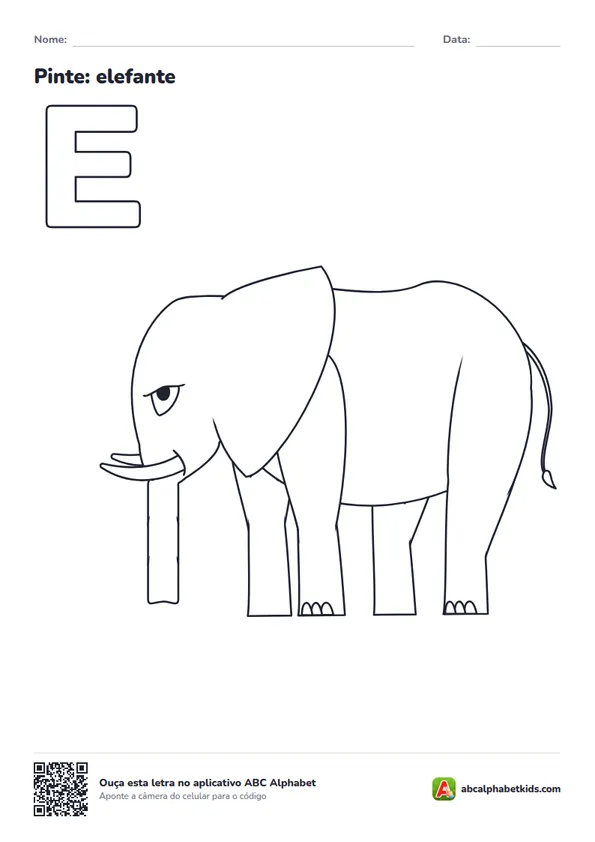 Desenho para colorir da letra E com elefante