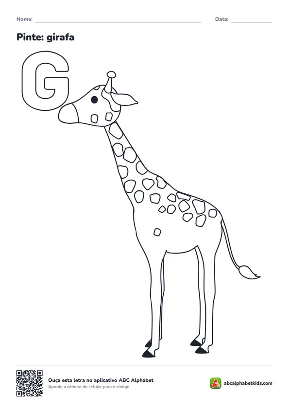 Desenho para colorir da letra G com girafa