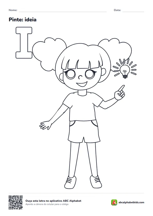 Desenho para colorir da letra I com ideia
