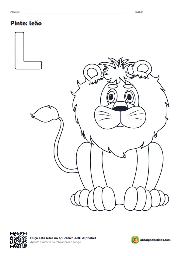 Desenho para colorir da letra L com leão