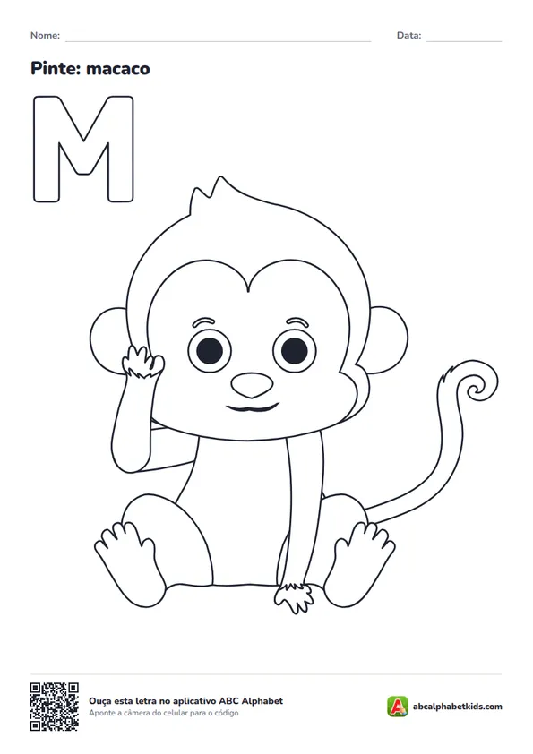 Desenho para colorir da letra M com macaco