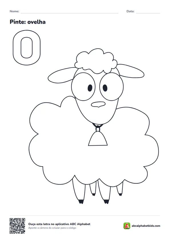 Desenho para colorir da letra O com ovelha