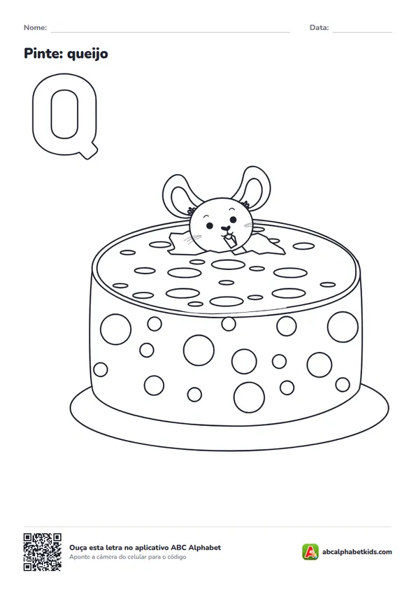 Desenho para colorir da letra Q com queijo