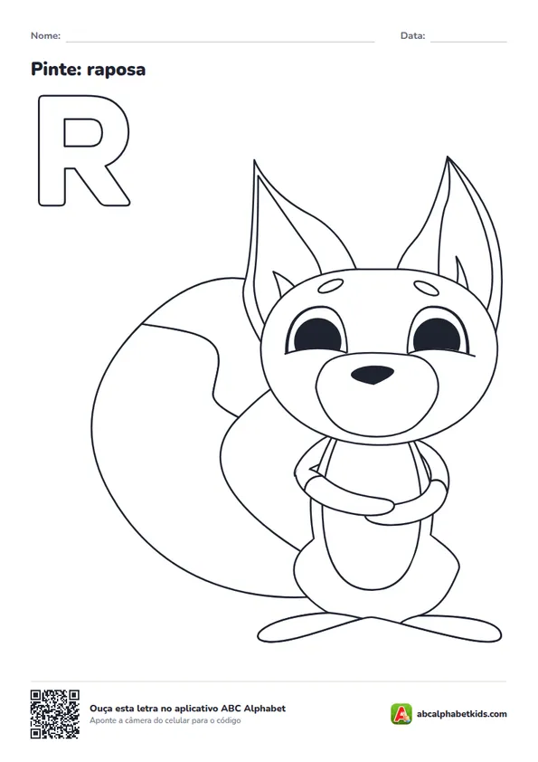 Desenho para colorir da letra R com raposa