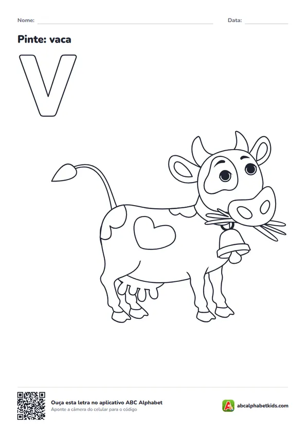 Desenho para colorir da letra V com vaca