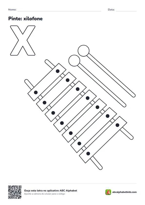 Desenho para colorir da letra X com xilofone