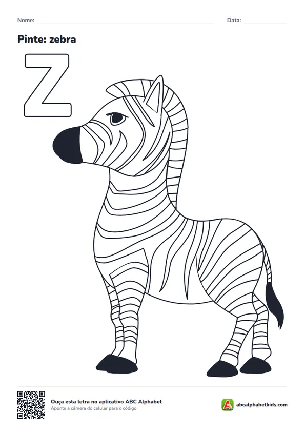 Desenho para colorir da letra Z com zebra