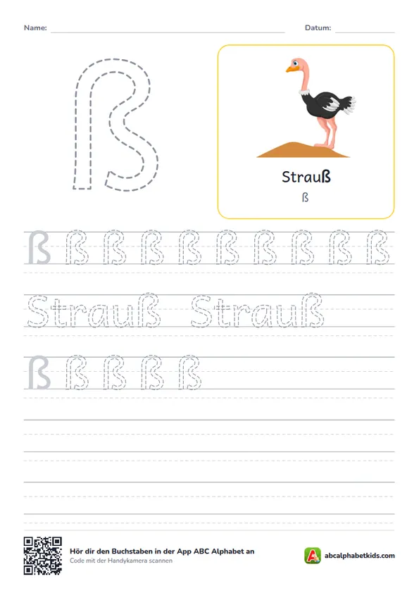 Arbeitsblatt Buchstabe ß mit der Strauß