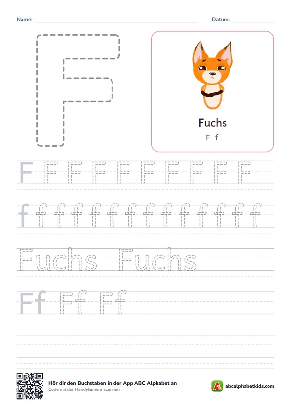 Arbeitsblatt Buchstabe F mit der Fuchs