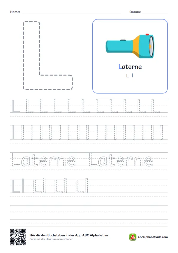 Arbeitsblatt Buchstabe L mit die Laterne