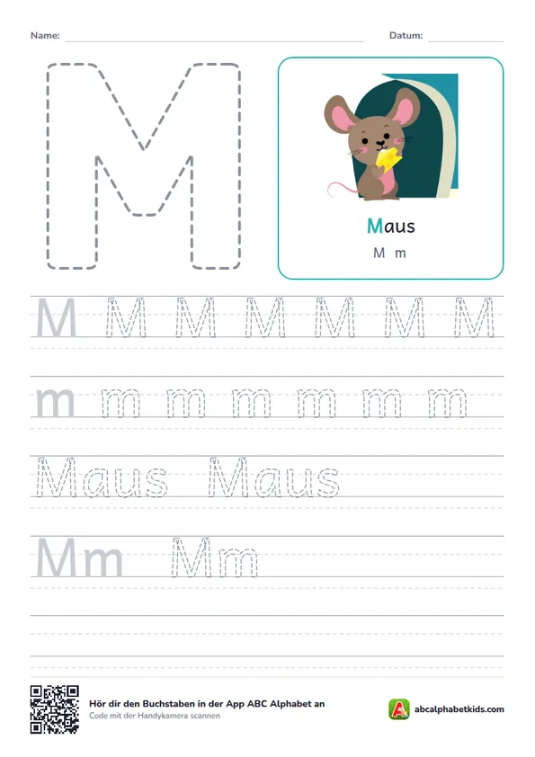 Arbeitsblatt Buchstabe M mit die Maus