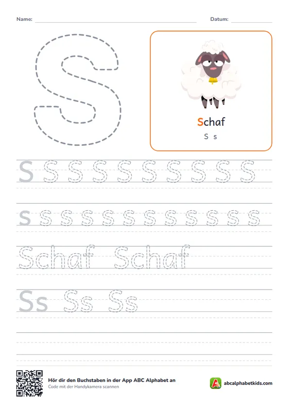 Arbeitsblatt Buchstabe S mit das Schaf