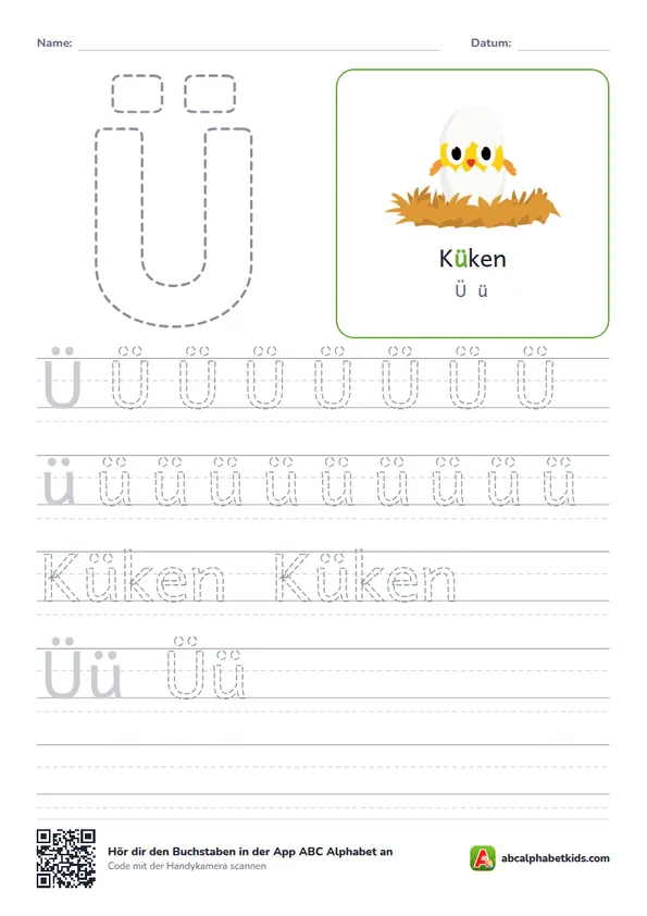 Arbeitsblatt Buchstabe Ü mit das Küken