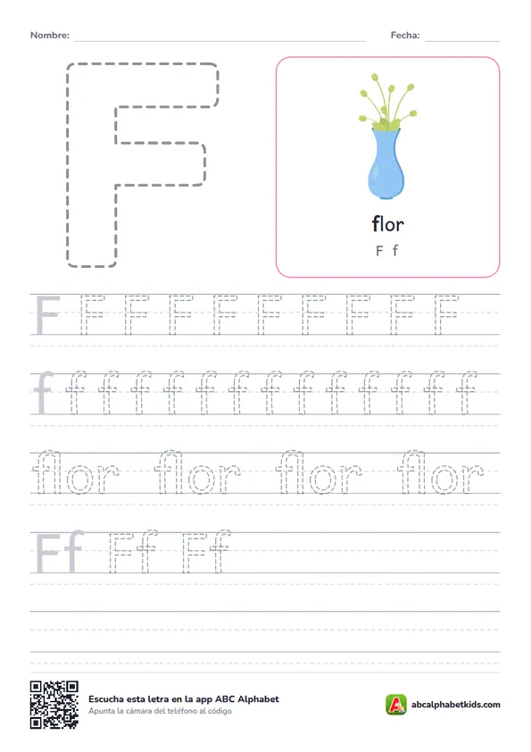 Ficha para repasar la letra F con flor