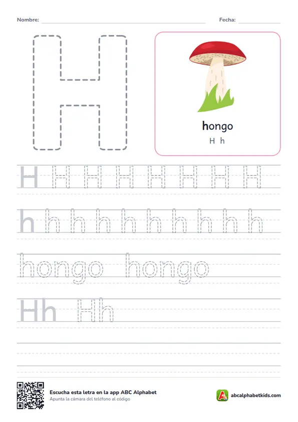 Ficha para repasar la letra H con hongo