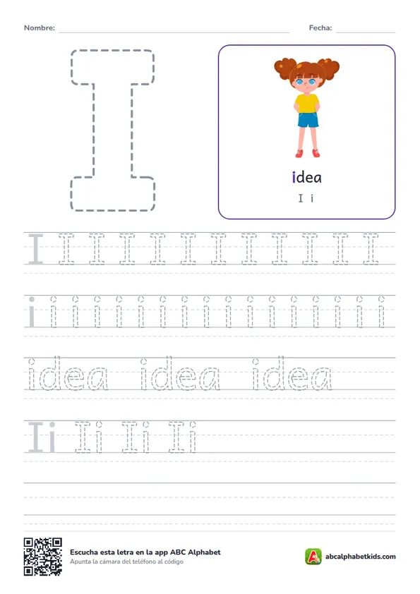 Ficha para repasar la letra I con idea