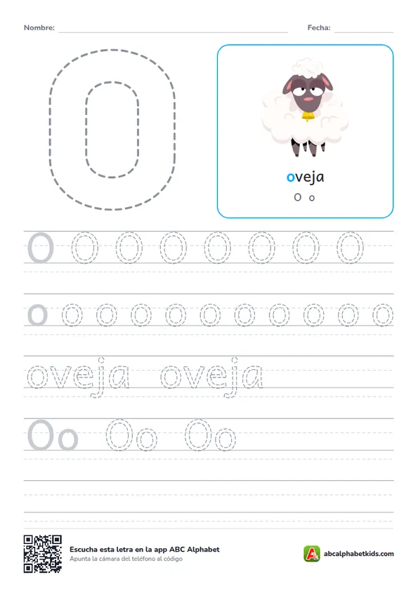 Ficha para repasar la letra O con oveja