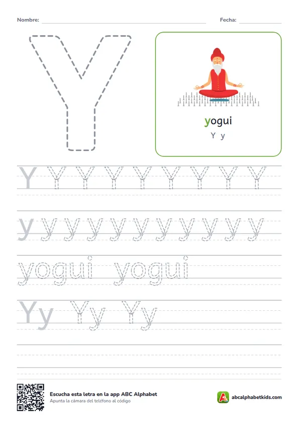 Ficha para repasar la letra Y con yogui