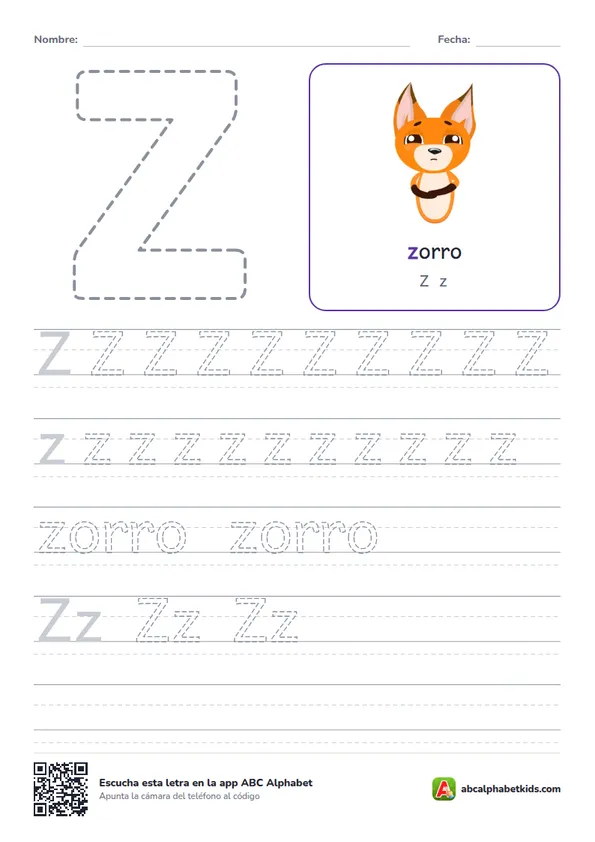 Ficha para repasar la letra Z con zorro