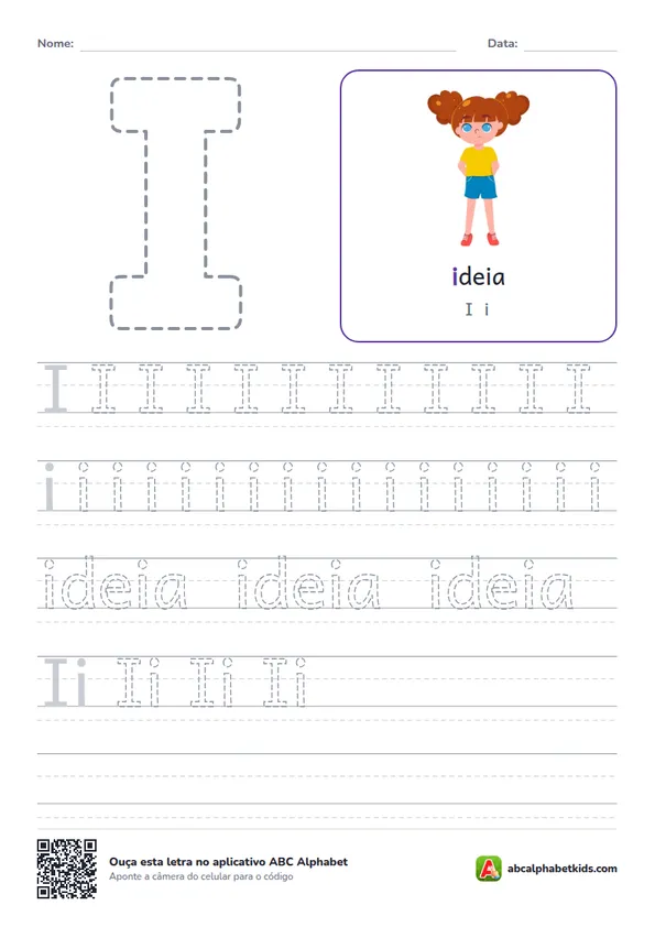 Atividade da letra I pontilhada com ideia