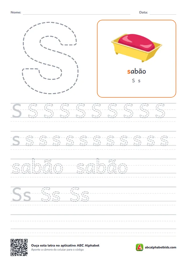 Atividade da letra S pontilhada com sabão